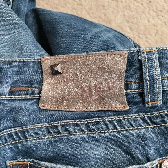 MEK Denim Osaka Jeans 36x32 Blue Straight Bootcut Distressed Button Fly GUC - Picture 4 of 7